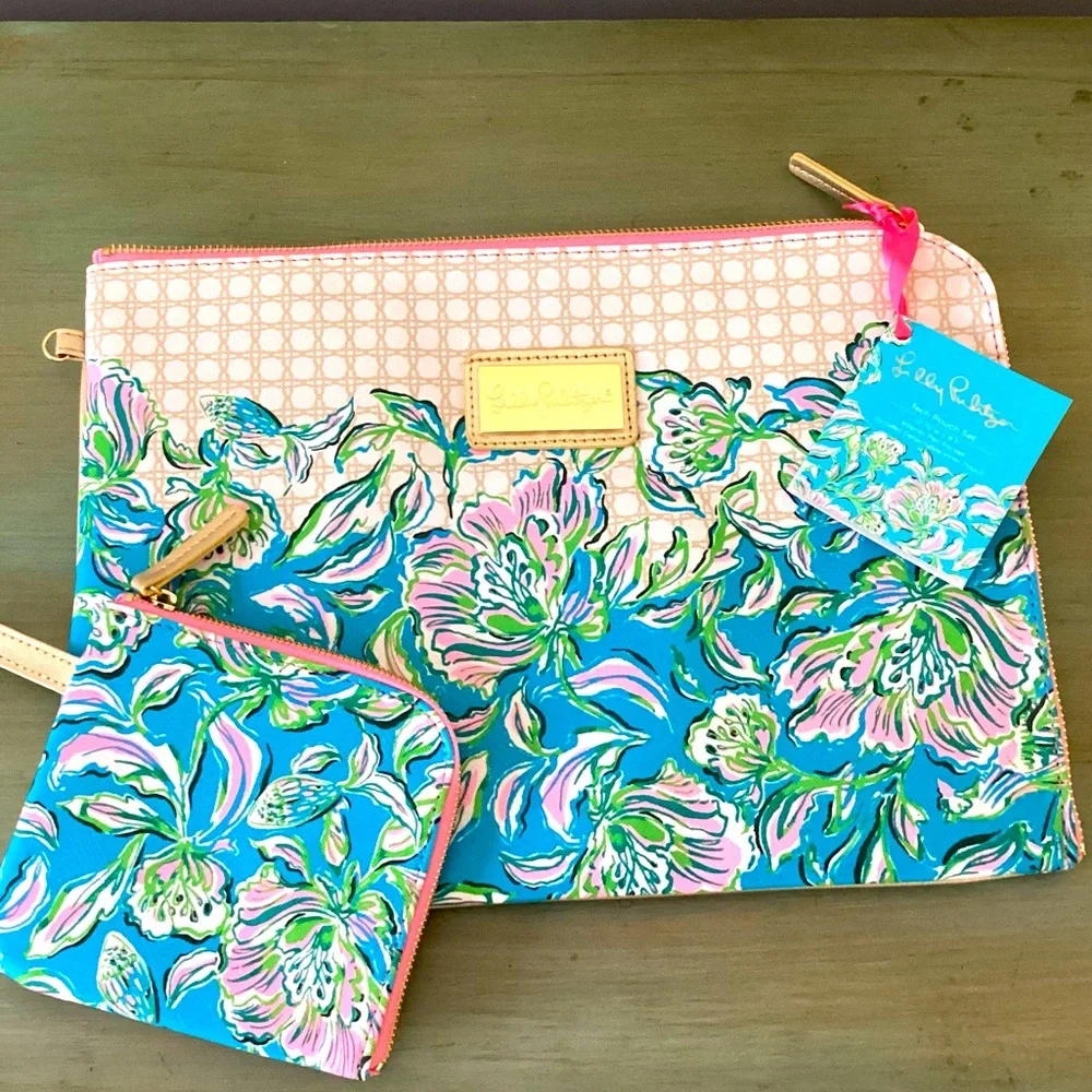 Lilly Pulitzer Tech Pouch Set NWT Cumulus Blue Chick Magnet 2 Pouch Set